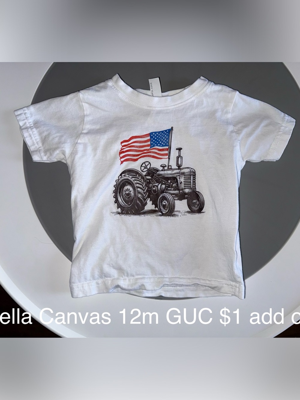 Bella Canvas White Kids Tractor Tee with American Flag